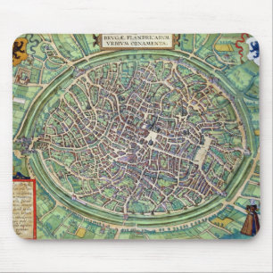 Stadtplan von Brügge, von 'Civitates Orbis Terraru Mousepad