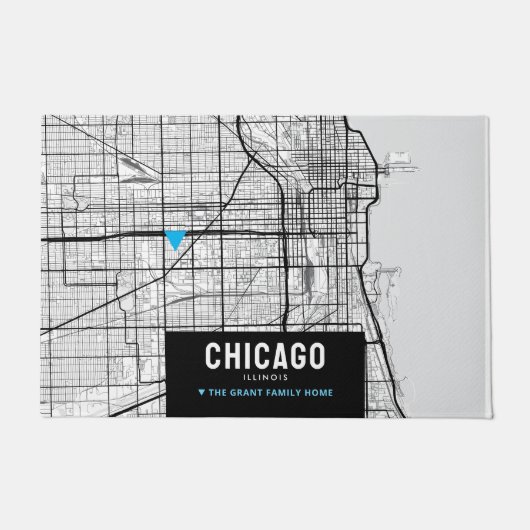 Stadtplan von Chicago + Zuhause-Position markieren Fußmatte (Vorderseite)