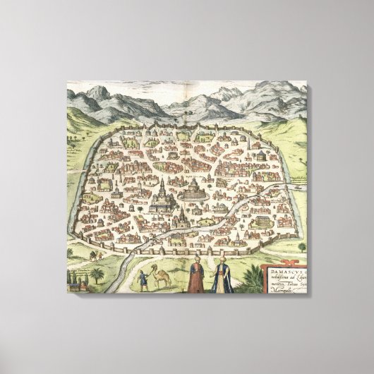 Stadtplan von Damaskus, Syrien, 1620 (Gravieren) Leinwanddruck (Vorderseite)