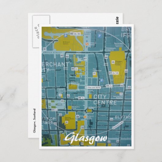 Stadtplan von Glasgow Postkarte (Vorne/Hinten)