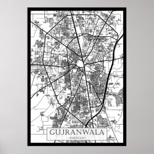 Stadtplan von Gujranwala, Pakistan Poster