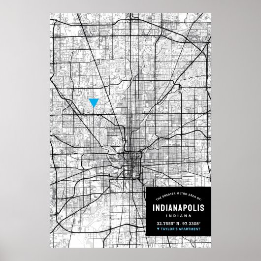 Stadtplan von Indianapolis + Ort markieren Poster (Vorne)