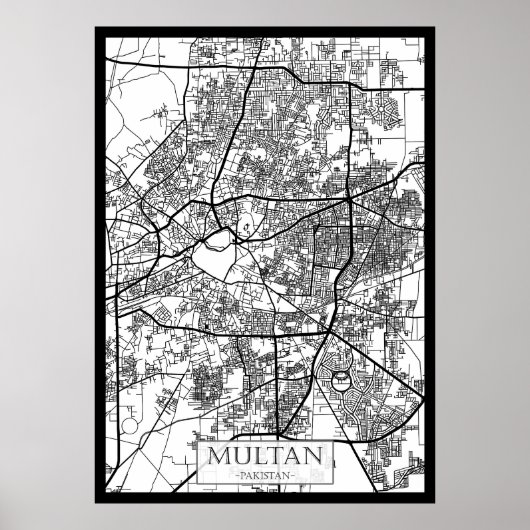 Stadtplan von Multan Pakistan Poster (Vorne)