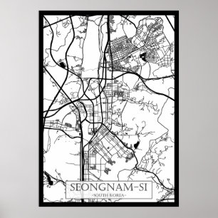 Stadtplan von Seongnam-si Südkorea Poster