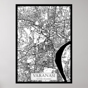 Stadtplan von Varanasi Uttar Pradesh Poster