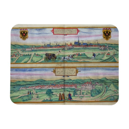 Stadtplan von Wien und Buda, von "Civitates Orbi" Magnet (Horizontal)