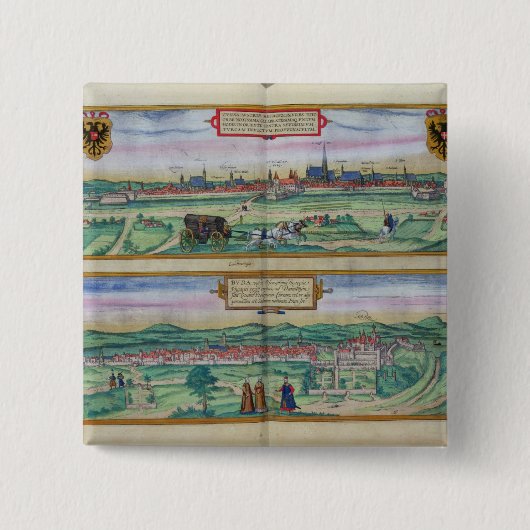 Stadtplan von Wien und von Buda, von 'Civitates Button (Vorderseite)