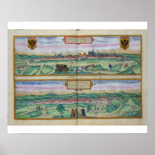 Stadtplan von Wien und von Buda, von 'Civitates Poster