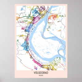Stadtplan von Wolgograd, Russland Poster