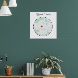 Stadtplan Zagreb Kroatien Poster