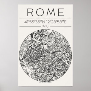 Stadtplanposter Rom kreisförmig Minimaler Wandschm Poster
