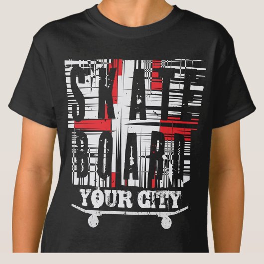 Stadtskateboard hinzufügen auf schwarz gestresstes T-Shirt