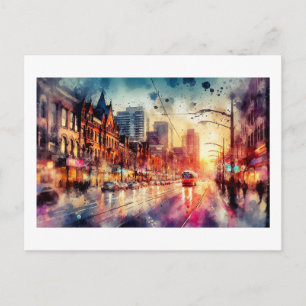 Stadtstraße bei Dämmerung, Postkarte