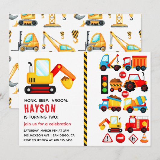 Stadtverkehr LKW 2. Geburtstag Party Einladung (Vorne/Hinten)