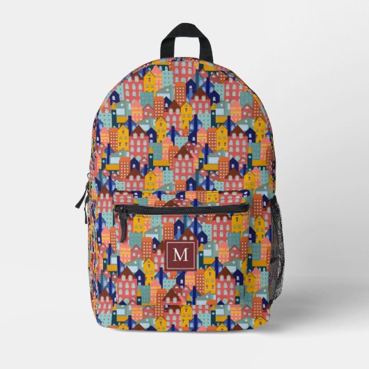Stadtviertel Häuser Muster Bedruckter Rucksack (Vorderseite)