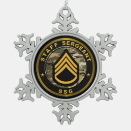 Staff Sergeant SSG Schneeflocken Zinn-Ornament