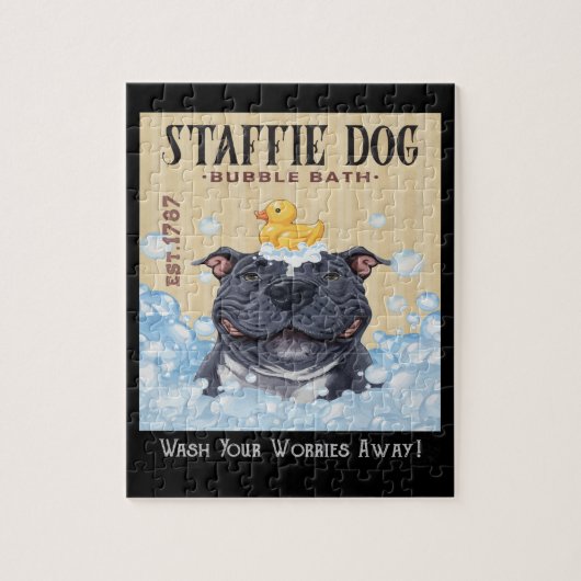 Staffi Staffordshire Bull Terrier Dog Bubble Bath Puzzle (Vertikal)