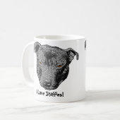Staffie Kopf, "ich Liebe Staffies!" Tasse (Vorderseite Links)