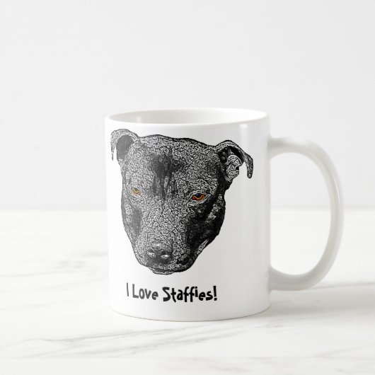 Staffie Kopf, "ich Liebe Staffies!" Tasse (Rechts)