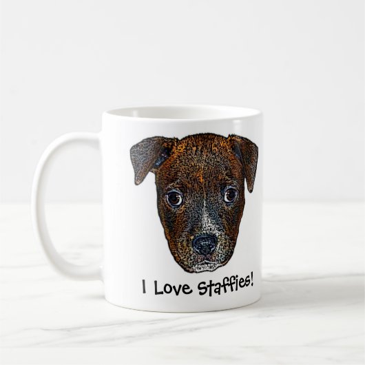 Staffie Welpe "ich Liebe Staffies!" Tasse (Links)