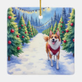 Staffordshire Bull Terrier at Christmas Tree Farm  Keramikornament (Rückseite)