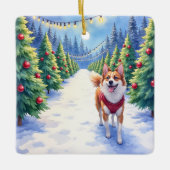 Staffordshire Bull Terrier at Christmas Tree Farm  Keramikornament (Vorderseite)