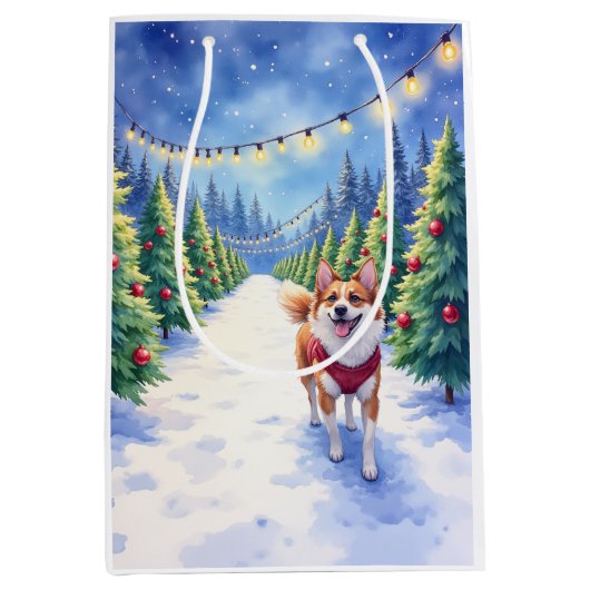 Staffordshire Bull Terrier at Christmas Tree Farm Mittlere Geschenktüte (Vorderseite)