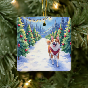 Staffordshire Bull Terrier auf einer Weihnachtsbau Keramikornament