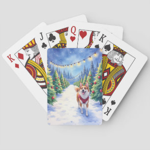 Staffordshire Bull Terrier auf einer Weihnachtsbau Spielkarten