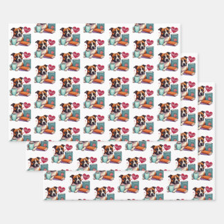 Staffordshire Bull Terrier Books Wrapping Paper Geschenkpapier Set