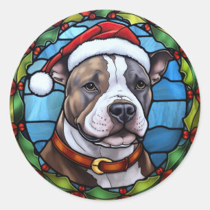 Staffordshire Bull Terrier Buntglas Weihnachten Runder Aufkleber