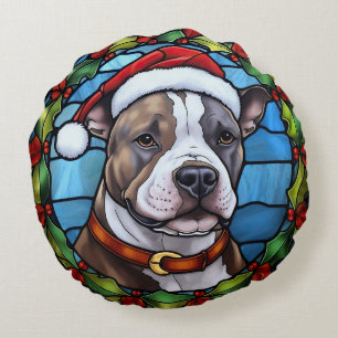 Staffordshire Bull Terrier Buntglas Weihnachten Rundes Kissen