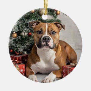 Staffordshire Bull Terrier Christmas Keramik Ornament