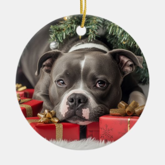 Staffordshire Bull Terrier Christmas Keramik Ornament (Vorne)