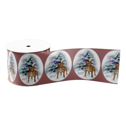 Staffordshire Bull Terrier Christmas Ripsband (Spule)