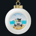 Staffordshire Bull Terrier Dog Driving on Beach Keramik Kugel-Ornament<br><div class="desc">Ein schicker Bull Terrier Hund,  der am Strand fährt,  ist eine gute Geschenkidee für jemanden,  der diese Hundezucht Liebe hat.</div>