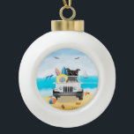 Staffordshire Bull Terrier Dog Driving on Beach Keramik Kugel-Ornament<br><div class="desc">Ein schicker Bull Terrier Hund,  der am Strand fährt,  ist eine gute Geschenkidee für jemanden,  der diese Hundezucht Liebe hat.</div>