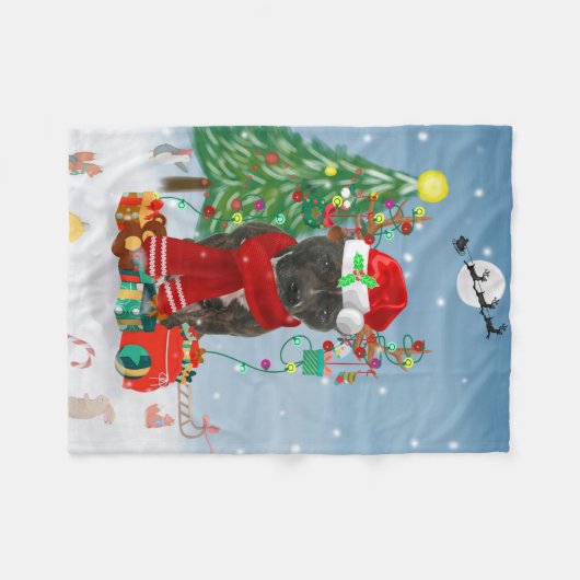 Staffordshire Bull Terrier Dog im Schnee Weihnacht Fleecedecke (Vorderseite (Horizontal))