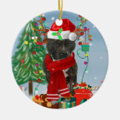 Staffordshire Bull Terrier Dog im Schnee Weihnacht Keramik Ornament (Vorne)