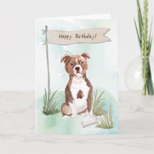 Staffordshire Bull Terrier Dog Under Birthday Sign Karte