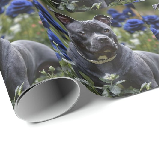 Staffordshire Bull Terrier in Blue Rose Garden, Geschenkpapier (Rolleneckpunkt)