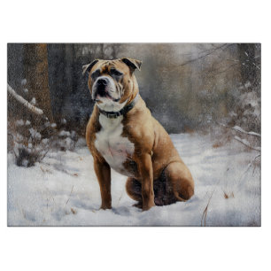 Staffordshire Bull Terrier Lass es schneien Weihna Schneidebrett