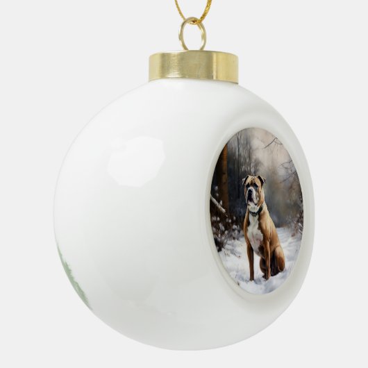 Staffordshire Bull Terrier Let It Snow Christmas Keramik Kugel-Ornament (Links)