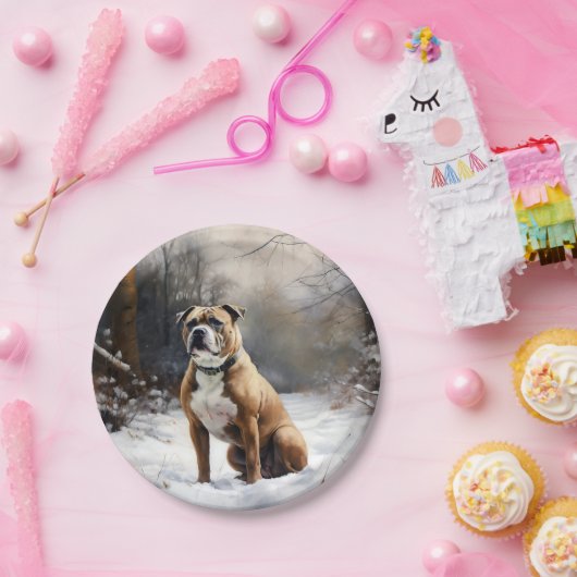 Staffordshire Bull Terrier Let It Snow Christmas Pappteller (Party)