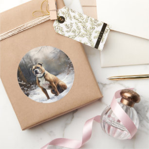 Staffordshire Bull Terrier Let It Snow Christmas Runder Aufkleber