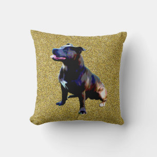 Staffordshire Bull Terrier on Gold, Cushire Kissen