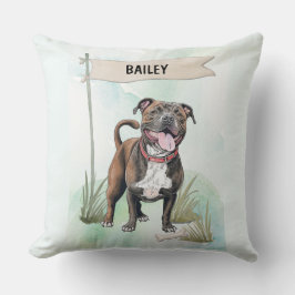 Staffordshire Bull Terrier Watercolor Personalized Kissen