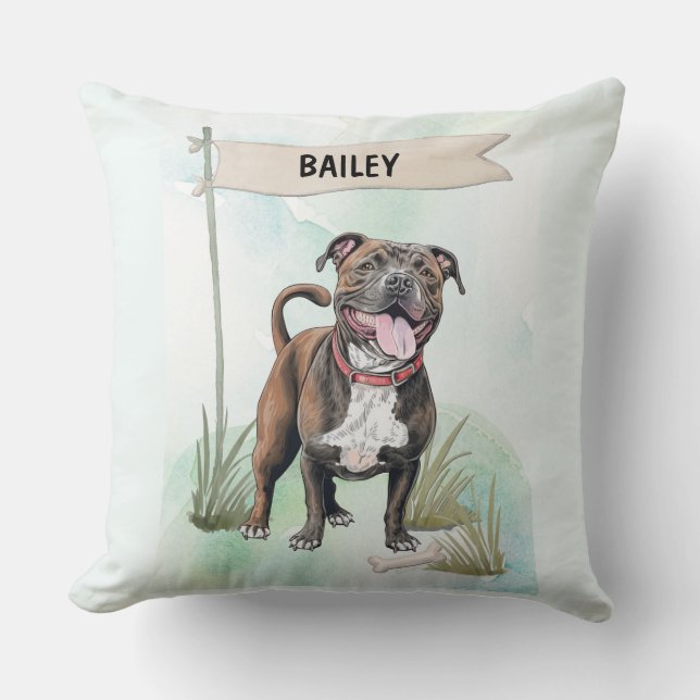 Staffordshire Bull Terrier Watercolor Personalized Kissen (Vorderseite)