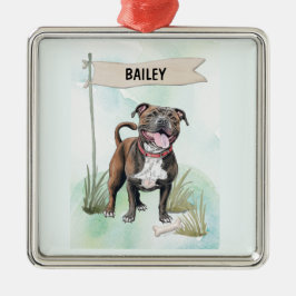Staffordshire Bull Terrier Watercolor Personalized Ornament Aus Metall