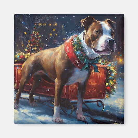 Staffordshire Bull Terrier Weihnachtsfest Magnet (Vorne)
